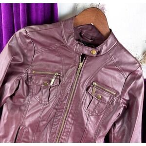 New Look Moto Jacket‎ Women M Purple Pockets Full Zip Punk Grunge Racer Chic